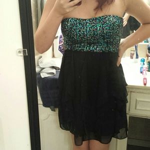 Blue and Green Sequined Cocktail Dress