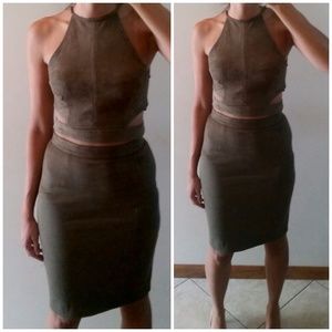 Skirt and top set in faux suede