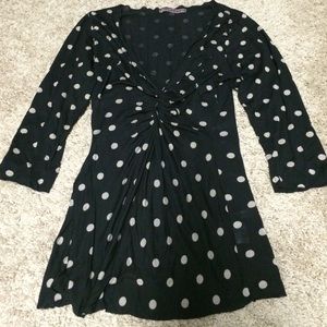 Velvet polka dot v neck top petite