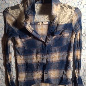 Mudd Plaid Shirt with Lace Accents Size XS