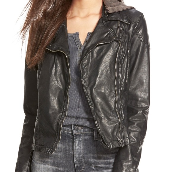 Free People Hooded Vegan Moto Leather Jacket XS 2
