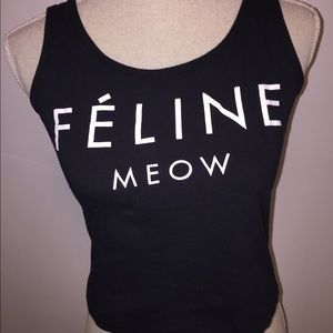 Designer Féline meow black crop sleeveless top