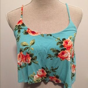 Designer woman's nollie teal floral crop top
