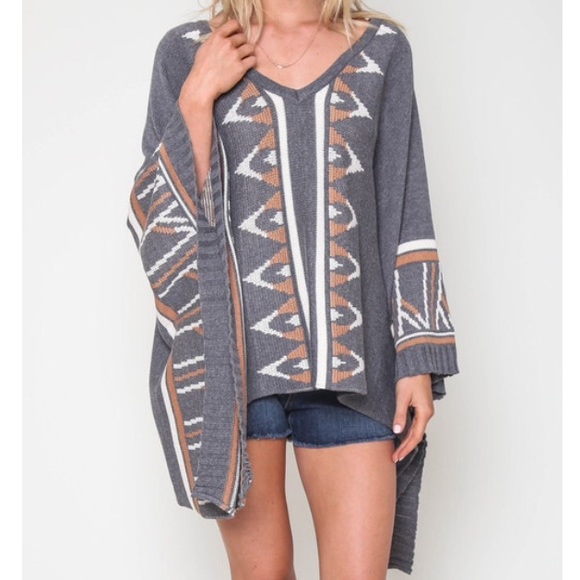 Goddis Sweaters - ❤️EDITOR PICK 3.8.16 Goddis Grey Knit Aztec Poncho