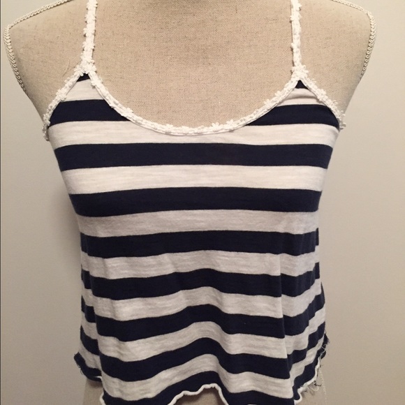 Designer distressed Abercrombie stripe daisy top