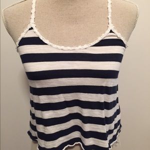 Designer distressed Abercrombie stripe daisy top