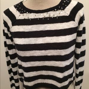 Designer striped bedazzled sweater