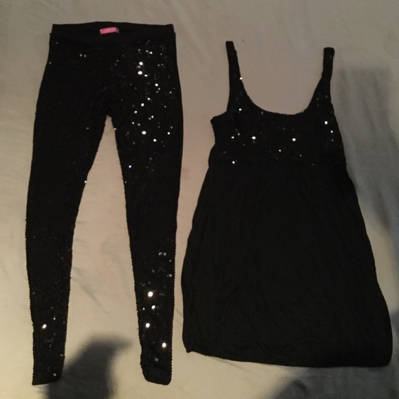 SayWhat Pants - Women's Say What  Sequin Leggings And Top BUNDLE