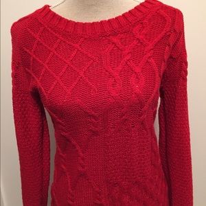 Red cable knit sweater