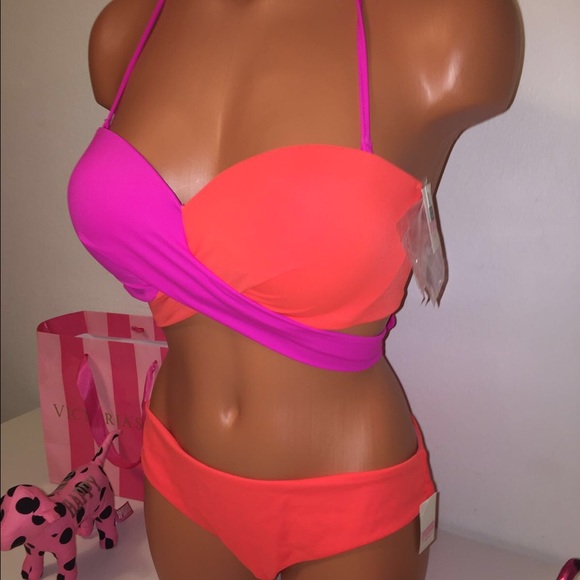 🚫SOLD🚫NEW PINK VS SWIMSUIT WRAP TOP SWIM/BOTTOM - Picture 2 of 4