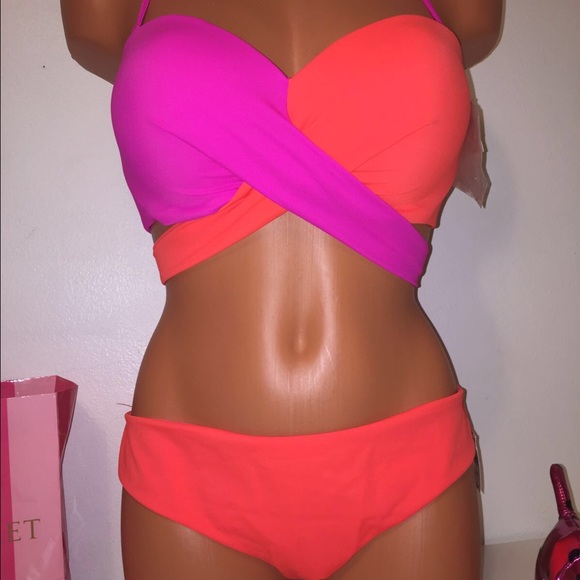 🚫SOLD🚫NEW PINK VS SWIMSUIT WRAP TOP SWIM/BOTTOM - Picture 3 of 4