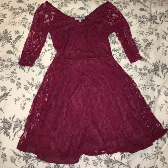 Maroon Lace Skater Dress