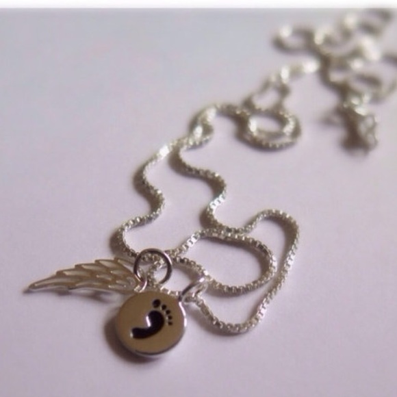 Memorial footprint and Angel wing necklace