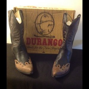 Durango Black/Taupe Leather Western Boots - Sz 10M