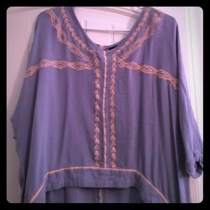 Francesca's Gray/blue and tan blouse