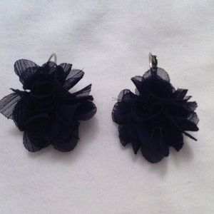 Fabric Navy Blue Flower Earrings