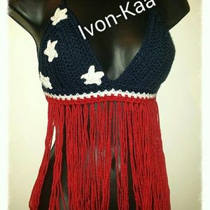 American flag crop top with fringes, sexy top