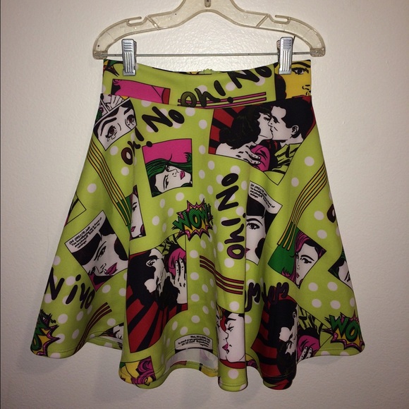 Neon Coloured Pop Art Print Skater Skirt
