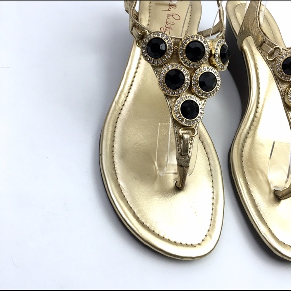 SOLD / LILLY PULITZER Gold  Beach WEDGE Sandals - Picture 2 of 4