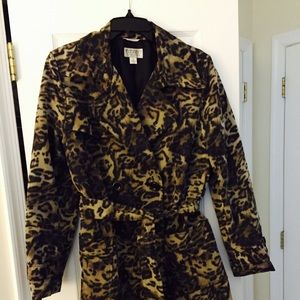 Talbots Green Leopard Print Trench Coat- Size 12