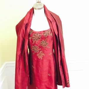 Ann Taylor Embroidered Silk Dress with Wrap