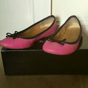 J. Crew Hot Pink Ballet Flats Trimmed in Navy
