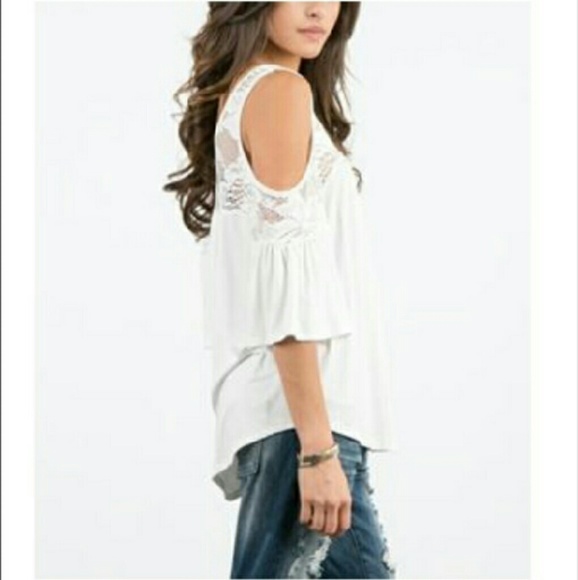 Lace Detail Open Shoulder Top - Picture 2 of 4