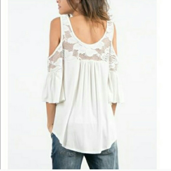 Lace Detail Open Shoulder Top - Picture 3 of 4