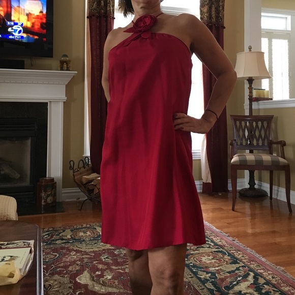 Red party dress with flower detail