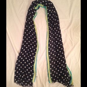 Navy&white polkadot scarf with blue/green detail