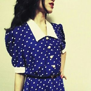 Vintage 1980's Polka Dot Two-Tone Dress