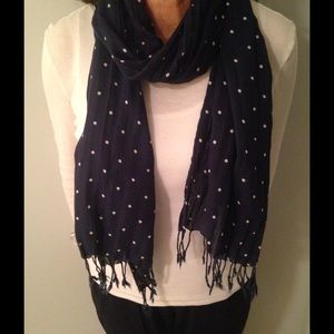 Navy and white polka dot scarf