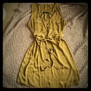 Silky cinched waist military inspired dress