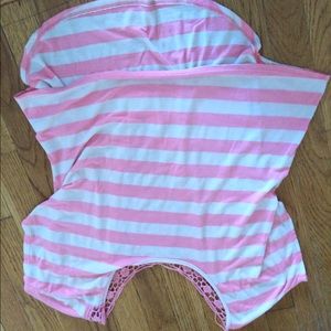 Pink and white striped high low short sleeve