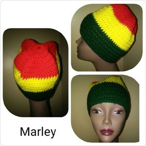 Red, yellow, green crocheted  hat