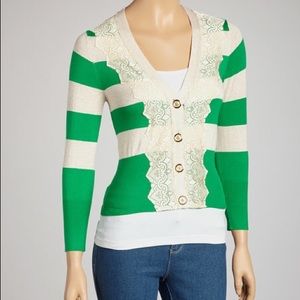 Anthropologie Striped Lace Purple Cardigan