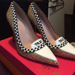 kate spade new novelty lexie glitter taxi heels