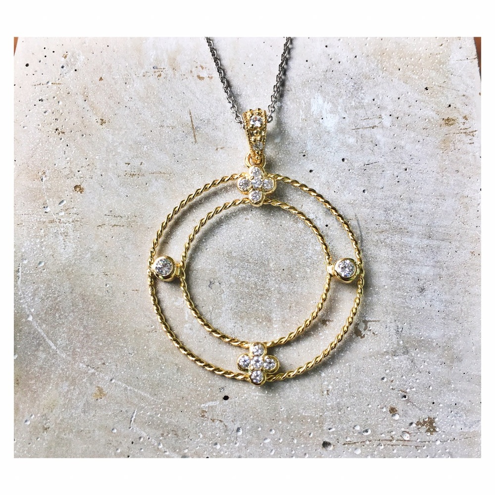 ✨NEW Sterling Silver Gold Plated Rope Disc Necklace