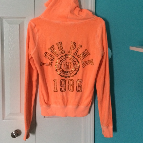 VS PINK neon orange zip up hoodie