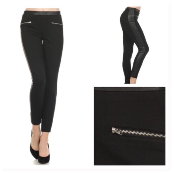 Black vegan leather side panel leggings - Picture 2 of 3