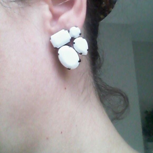 Chunky white jeweled earrings