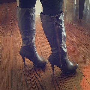 Brown Leather Knee High Heeled Boots