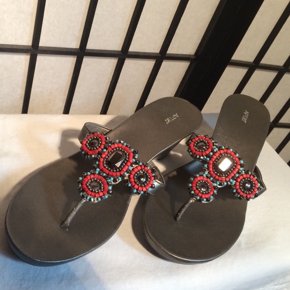 Apt. 9 Shoes - LAST WEEK 😩 Silver beaded wedge sandals