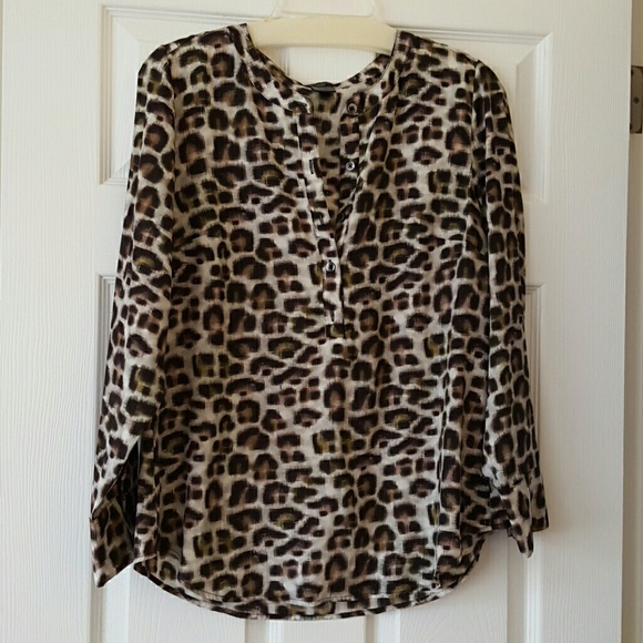 Leopard print button placket blouse