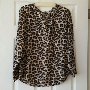 Leopard print button placket blouse