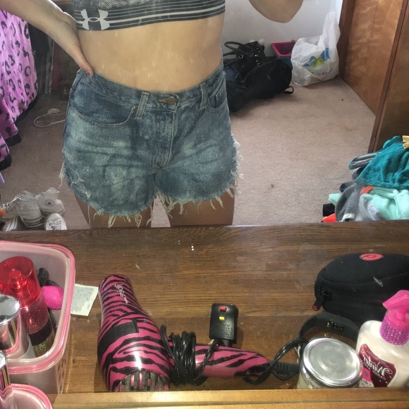 High waisted distressed shorts