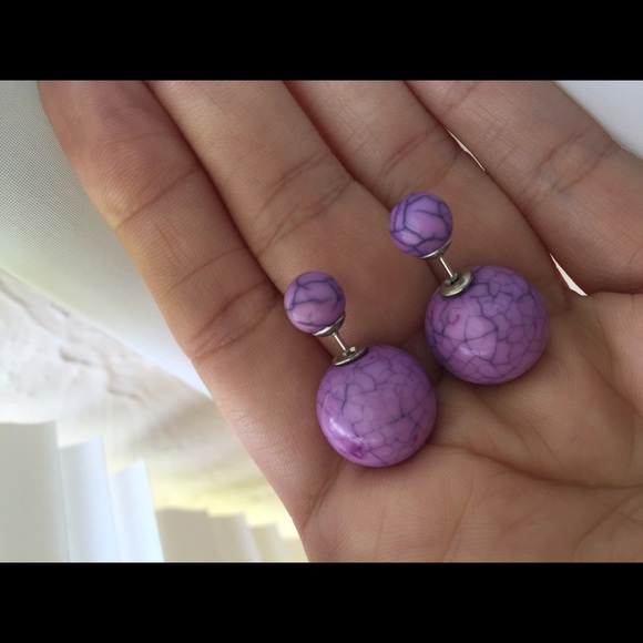 2/$15 Lavender Faux Marble Double Side Earrings - Picture 2 of 4