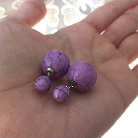 2/$15 Lavender Faux Marble Double Side Earrings - Picture 4 of 4