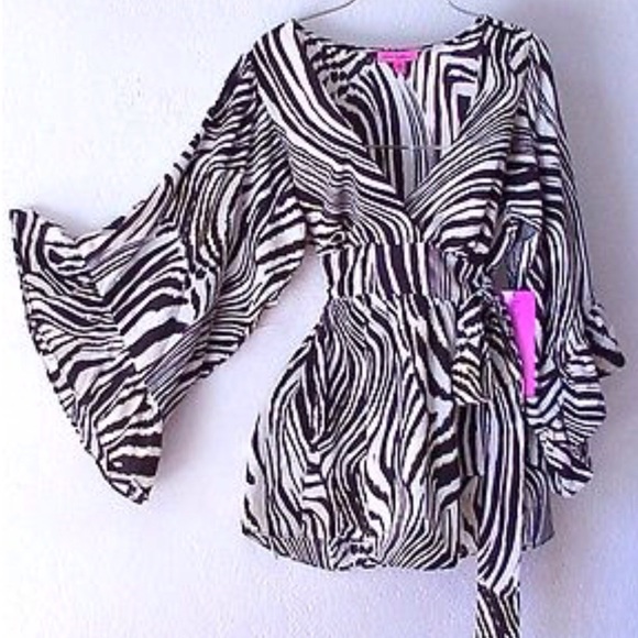 Betsey Johnson Zebra Gypsy Bell Sleeve Blouse