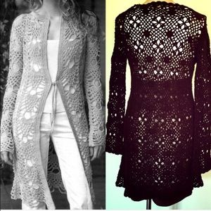 black crochet full length cardigan